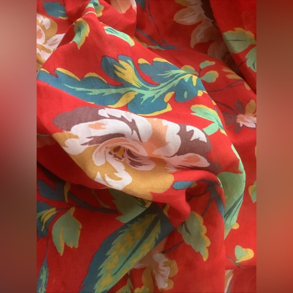 Maeve by Anthropologie Red Floral Peasant Blouse - Women's Top retro Sz L - Picture 10 of 13